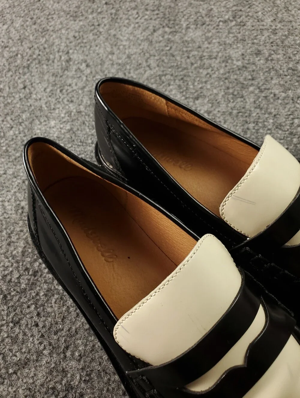 Madewell The Vernon Penny Loafers 8 Two Tone Slip On Patent Leather Apron Black - Picture 9 of 16